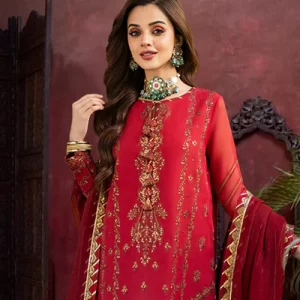 AJKMD-15 EMBROIDERED COTTON NET ORGANZA 1 PC