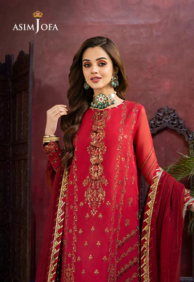 AJKMD-15 EMBROIDERED COTTON NET ORGANZA 1 PC